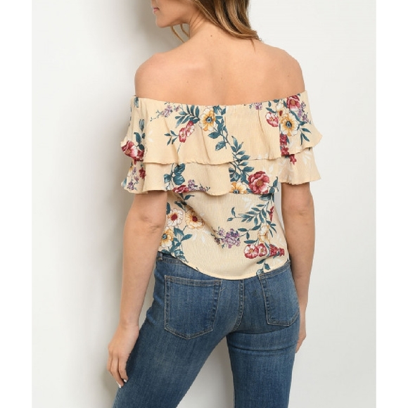 Cream Cold-shoulder Floral Top - Picture 2 of 3
